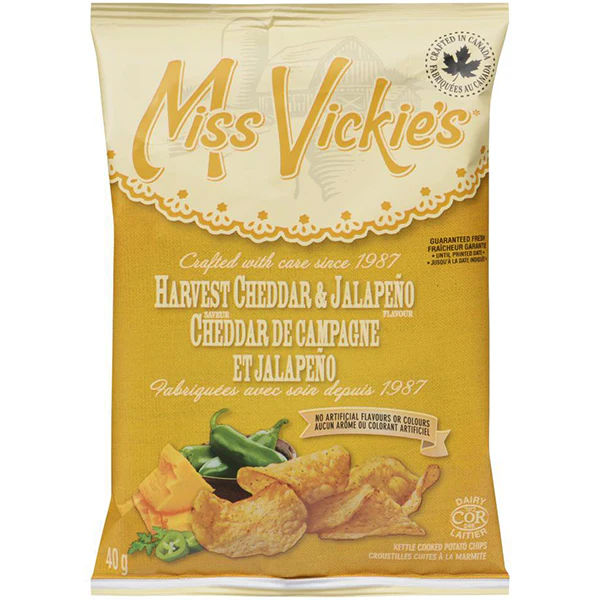 MISS VICKIES - HARVEST CHEDDAR & JALAPENO CHIPS 40GR