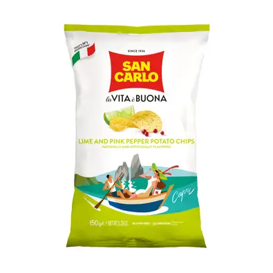 Lime and Pink Pepper Chips 150g By San Carlo