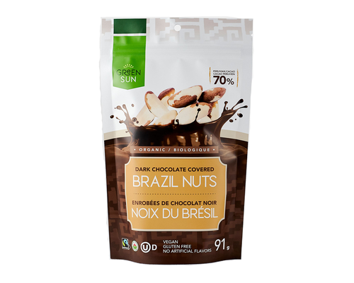 Green Sun Foods - Brazil Nuts dipped in 70% Dark Chocolate, 91g